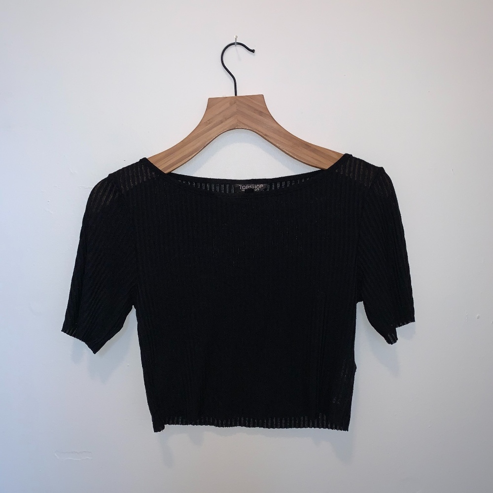 Topshop Ribbed Sheer Black Crop Top